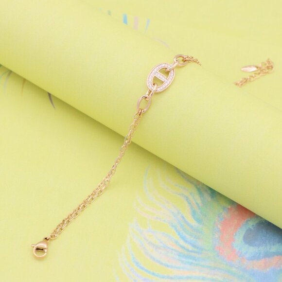 "Sparkling Oval Charm Rose Gold Bracelet with Adjustable Chain, XPBL0829 - Picture 2 of 13